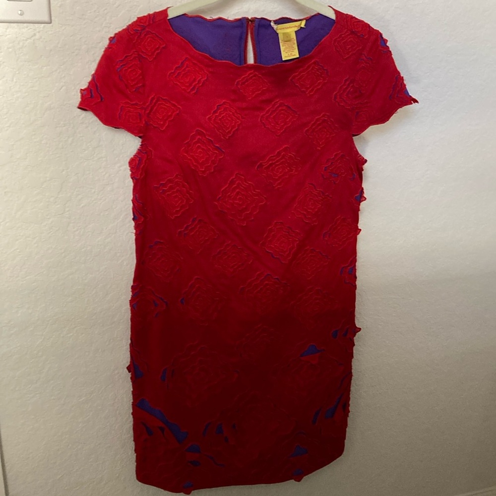 Red and purple shift dress